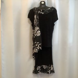 Marallis Collection Top Skirt Scarf Women’s Large Slinky Floral Black/White